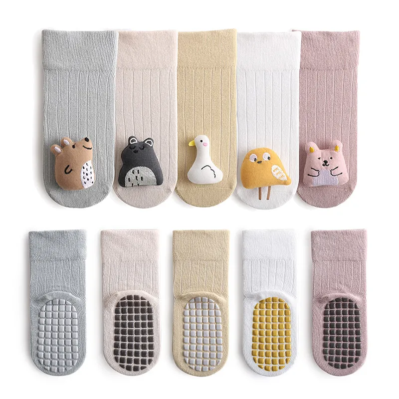 Cute Cartoon Animal Baby Socks for Boy Girl Winter Spring Cotton Bear Duck Anti Slip Soled Newborn Toddler Socks Accesorio Bebe