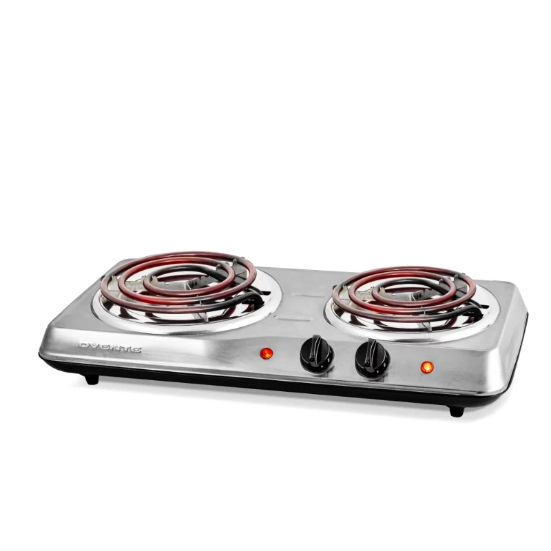 Double Coil Burner 6 & 5.75 inch Hot Plate Cooktop with Temperature Control and Easy to Clean Stainless Steel Base, 1700W Portab