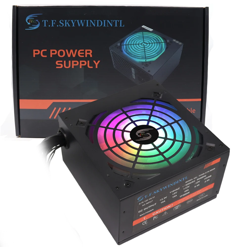 T.F.SKYWINDINTL PC Power RGB Source Max 700w For Gaming Desktop Rated 500w 24pin 12v Atx PASSIVE PFC PC FD54286298 Fonte 500w