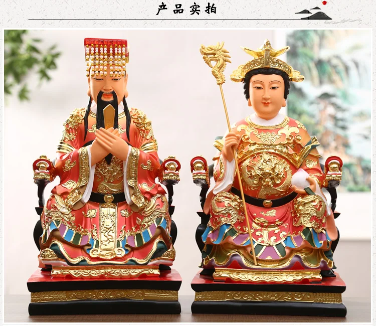 A pair 2PCS Large Asia Temple Worship HOME efficacious blessing Golden WANG MU YUHUANG DADI Jade Emperor God FENG SHUI statue