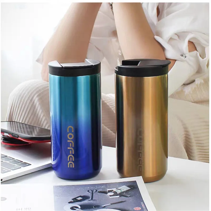 

New Hot Sale Simple Vacuum Flask Gradient Color Fashion Office 304Stainless Steel Coffee Mug Handy Cup Men Straight Drink