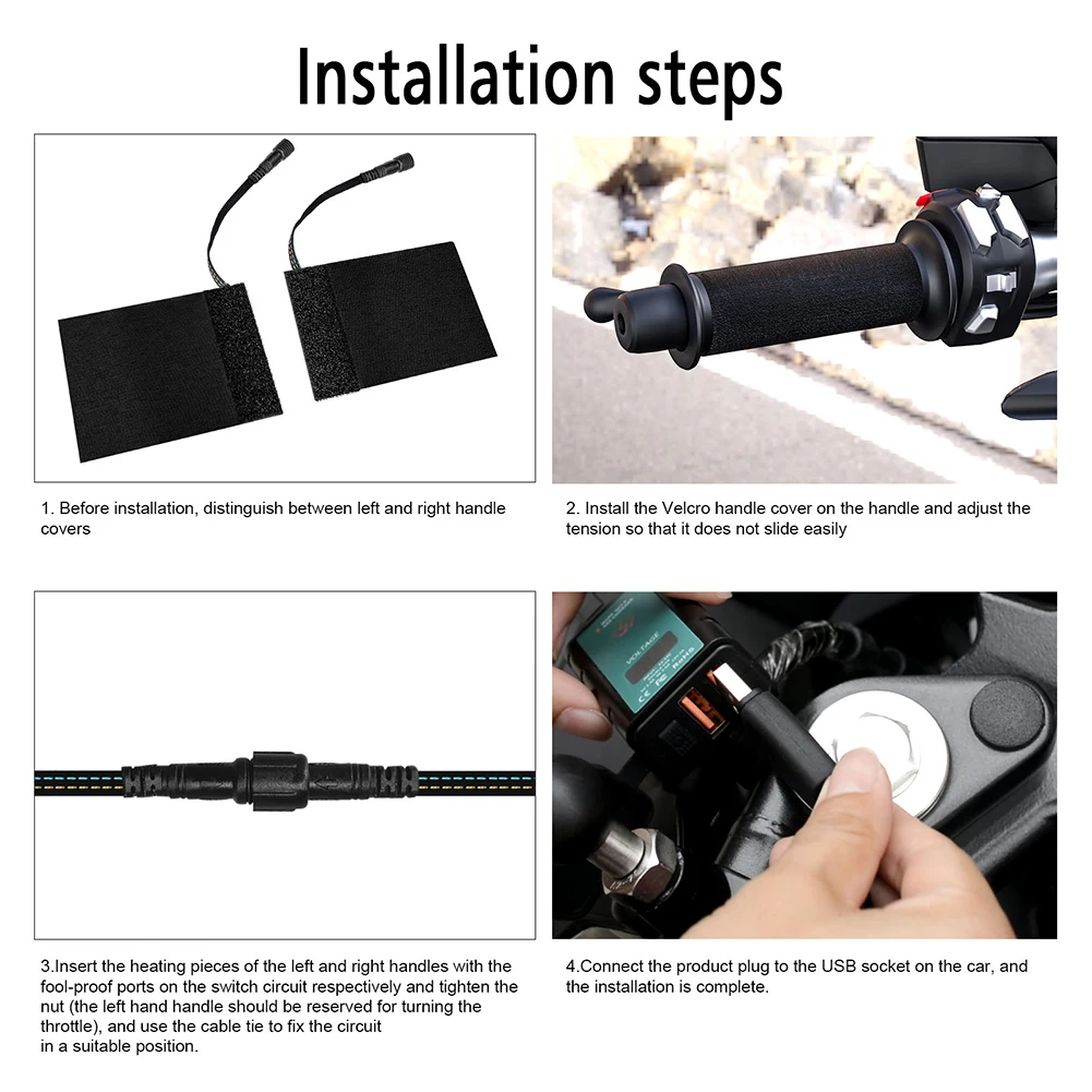 

Motorcycle Electric Heated Grip Pad 5V 3 Level 50-70° ATV Heated Grip Cover Hand Warmer Grip USB Charging Port Hot Handlebar