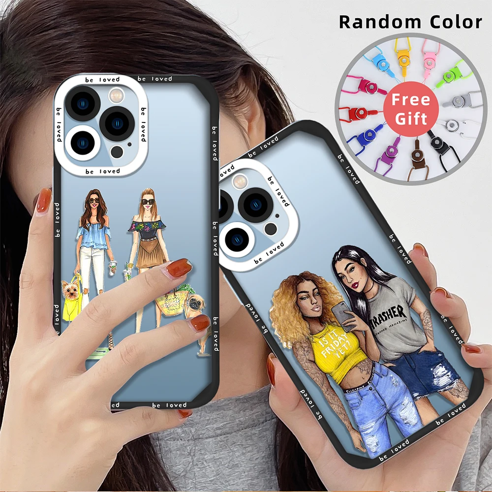 

Fashion Girl Women Soft Silicone Phone Case for iPhone 13 14 11 12 Pro Max Mini 7 8 Plus XS XR X Shockproof Clear Back Cover