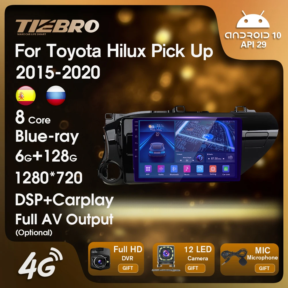 TIEBRO 2din Android 10 Car Radio For Toyota Hilux Pick Up AN120 2015-2020 Car Multimedia Video Player Navigation GPS DVD IGO DSP