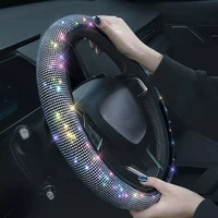 car rhinestones steering wheel cover with crystal diamond sparkling car suv steering wheel protector fit 14 5 15 inch vehicle