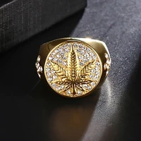 european and american trendy maple leaf micro inlaid crystal mens rings banquet fashion business ring jewelry whole sale