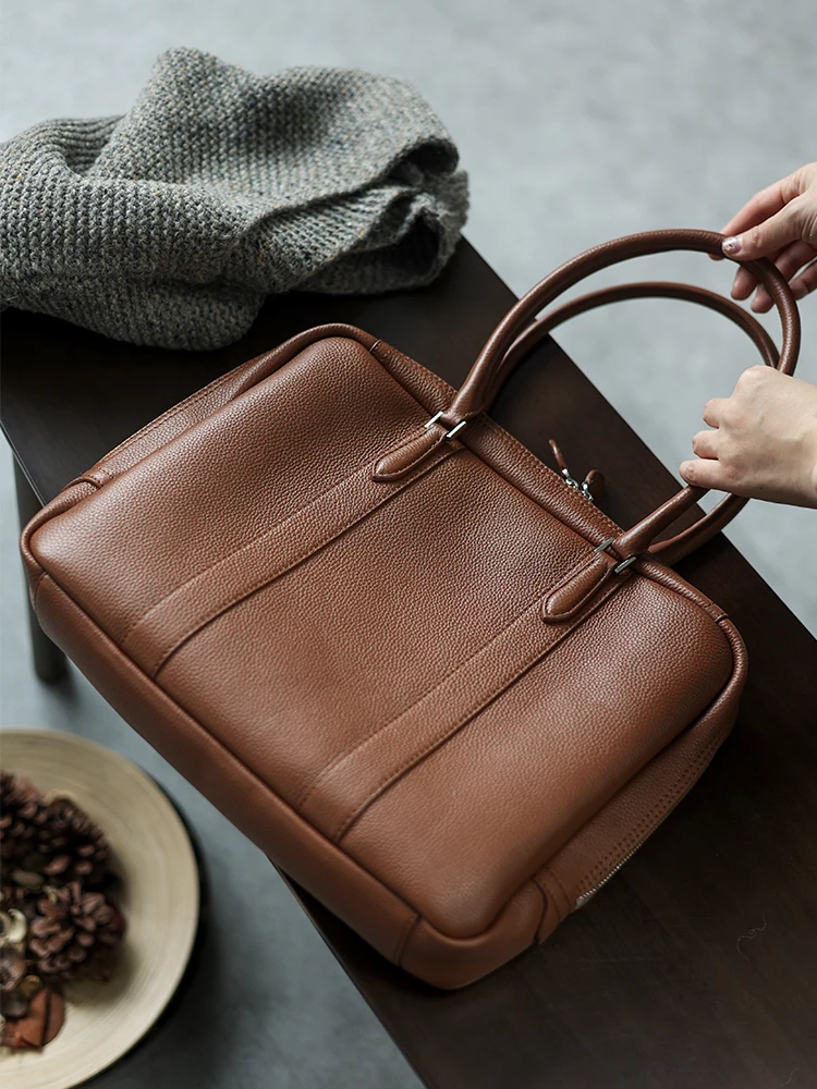 

Workplace leather long handle briefcase 13.3 computer bag commuter bag