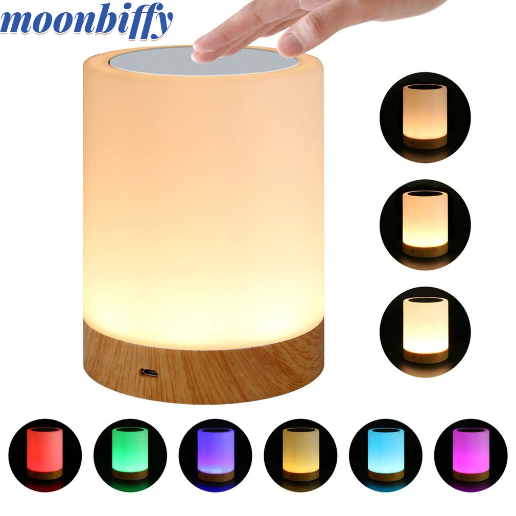 

Dimmable Led Colorful Creative Wood Grain Charging Night Light Bedside Table Lamp Ambient Light Touch Light