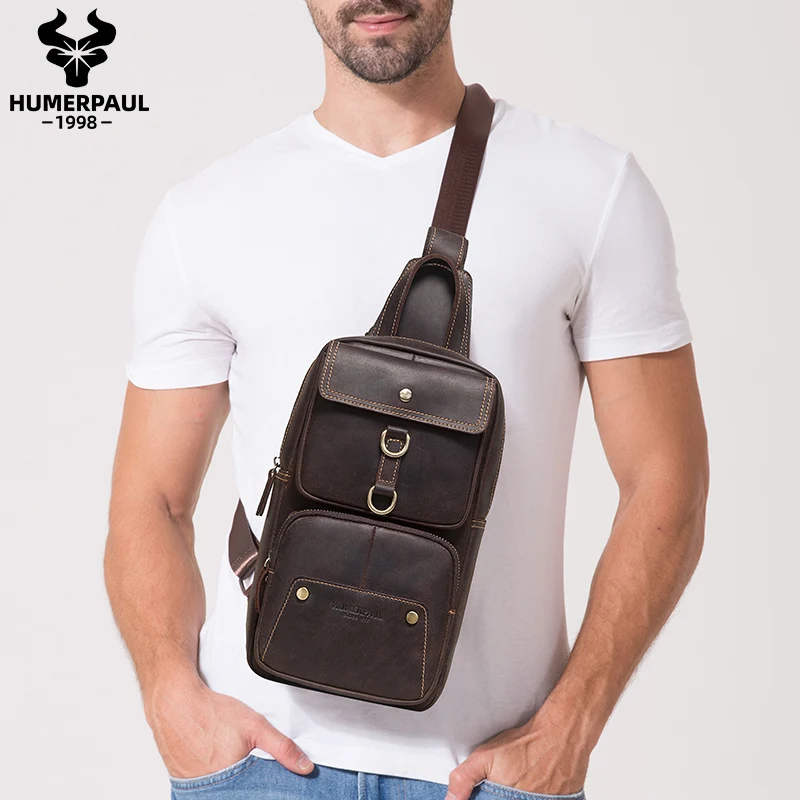 New Style Genuine Leather Men Chest Bag Fashion Multifunction Shoulder Crossbody Bag High Quality Travel Sling Bag Pack For Male