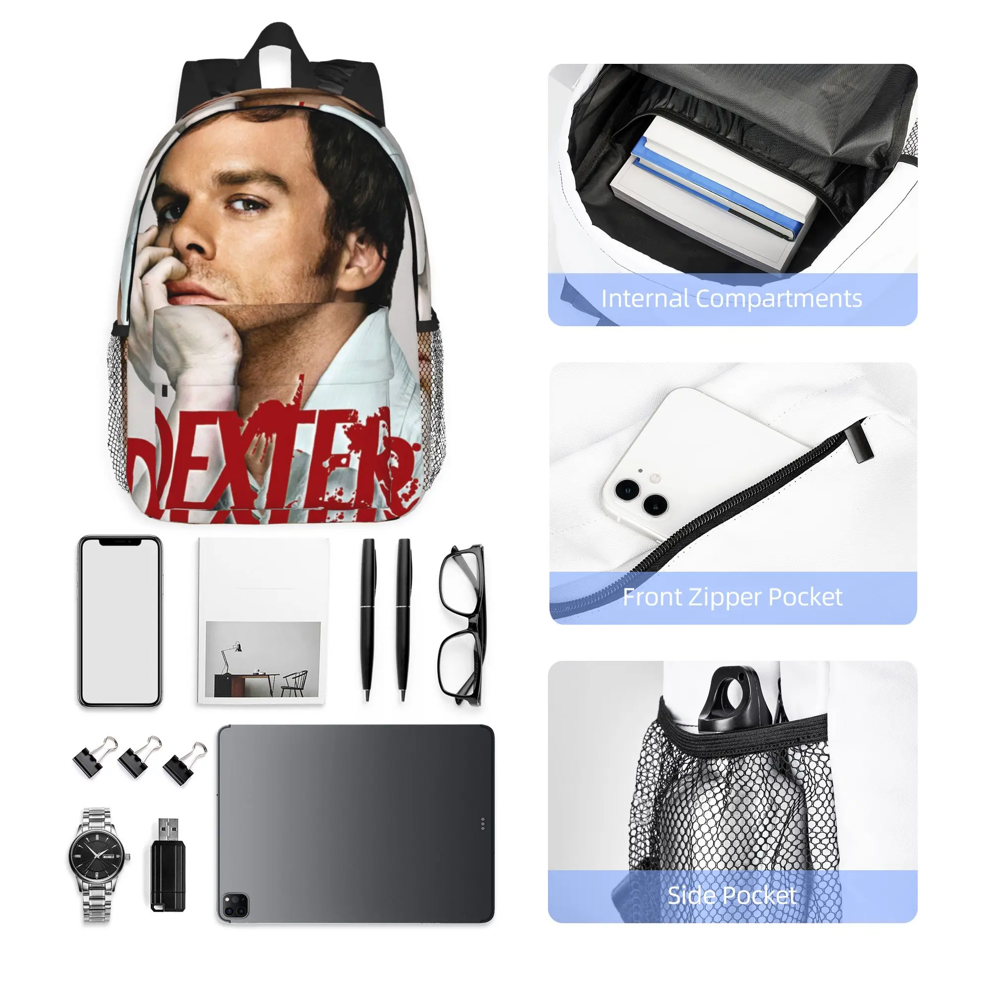 Фото Рюкзак Dexter Morgan Movies, горячая распродажа, вместительный рюкзак для мальчиков и девочек, сумка через плечо для мужчин и женщин, школьная сумка №3