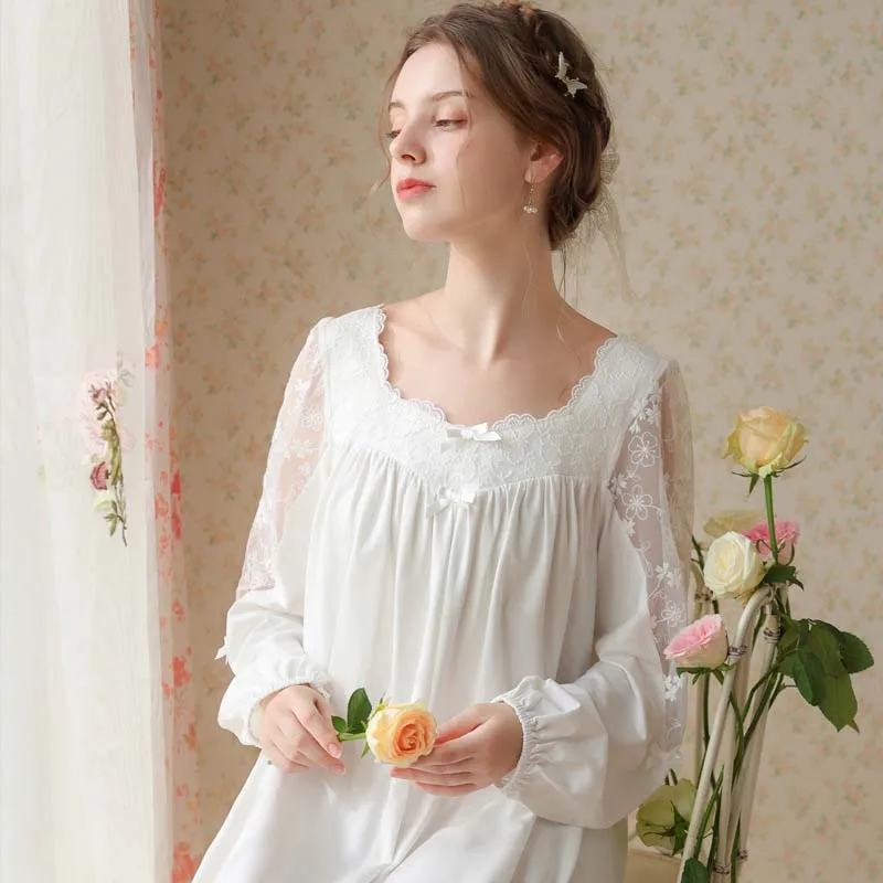 Roseheart Women White Homewear Sexy Sleepwear Night Dress Lace Nightwear Luxury Nightgown Female Gown Plus Size Nightdress