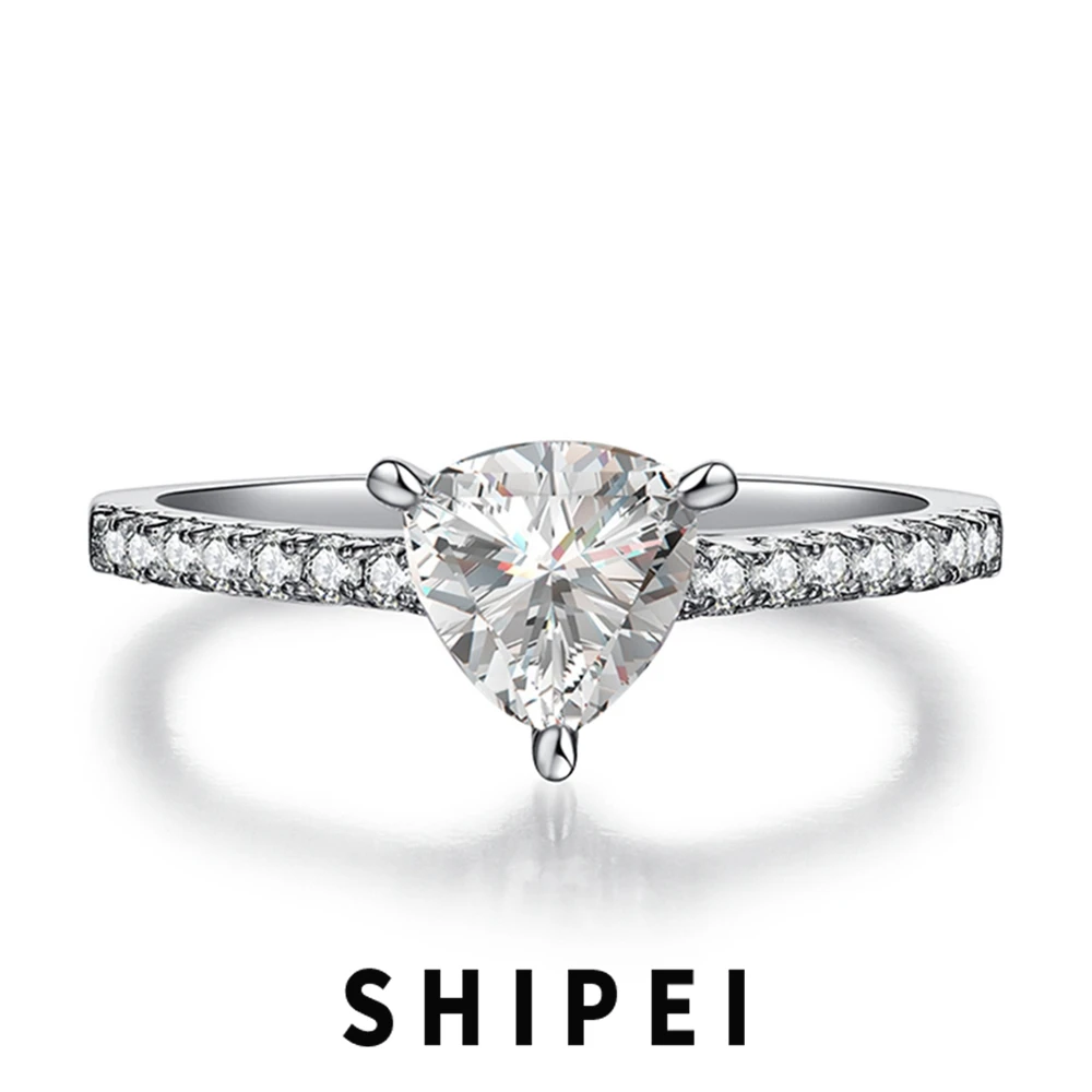 

SHIPEI 1CT 925 Sterling Silver VVS1 Triangle D Real Moissanite Diamonds Gemstone Ring Wedding Engagement Fine Jewelry Wholesale