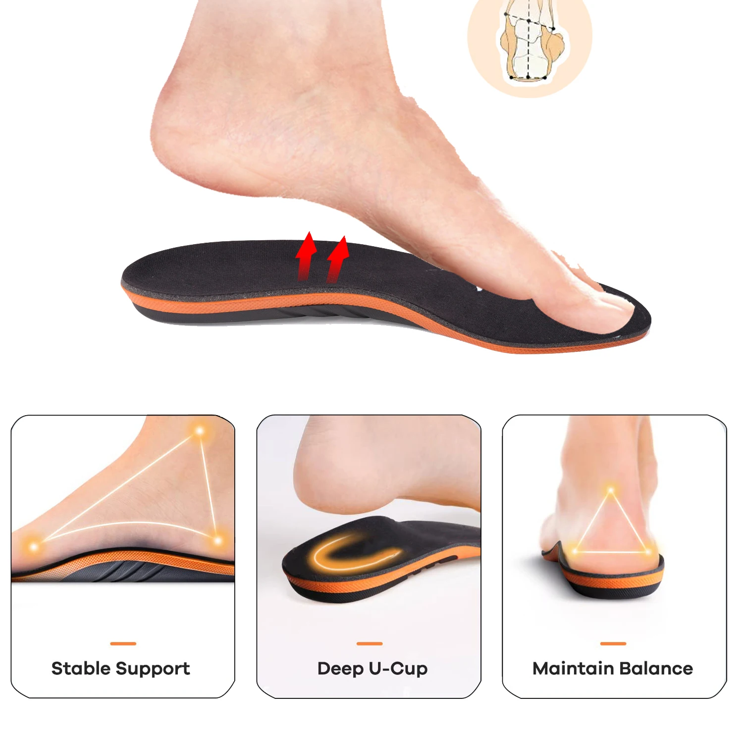 Arch Support Sport Athletic Orthotic Shoe Sport Insoles with Shock Absorption Shoes Insert for Plantar Fasciitis and Flat Feet
