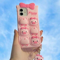 reliver stress bowknot pink pig 3d case for iphone 11 13 12 pro xs max xr x se20 7 8 plus silicone cell phone cover with pendant