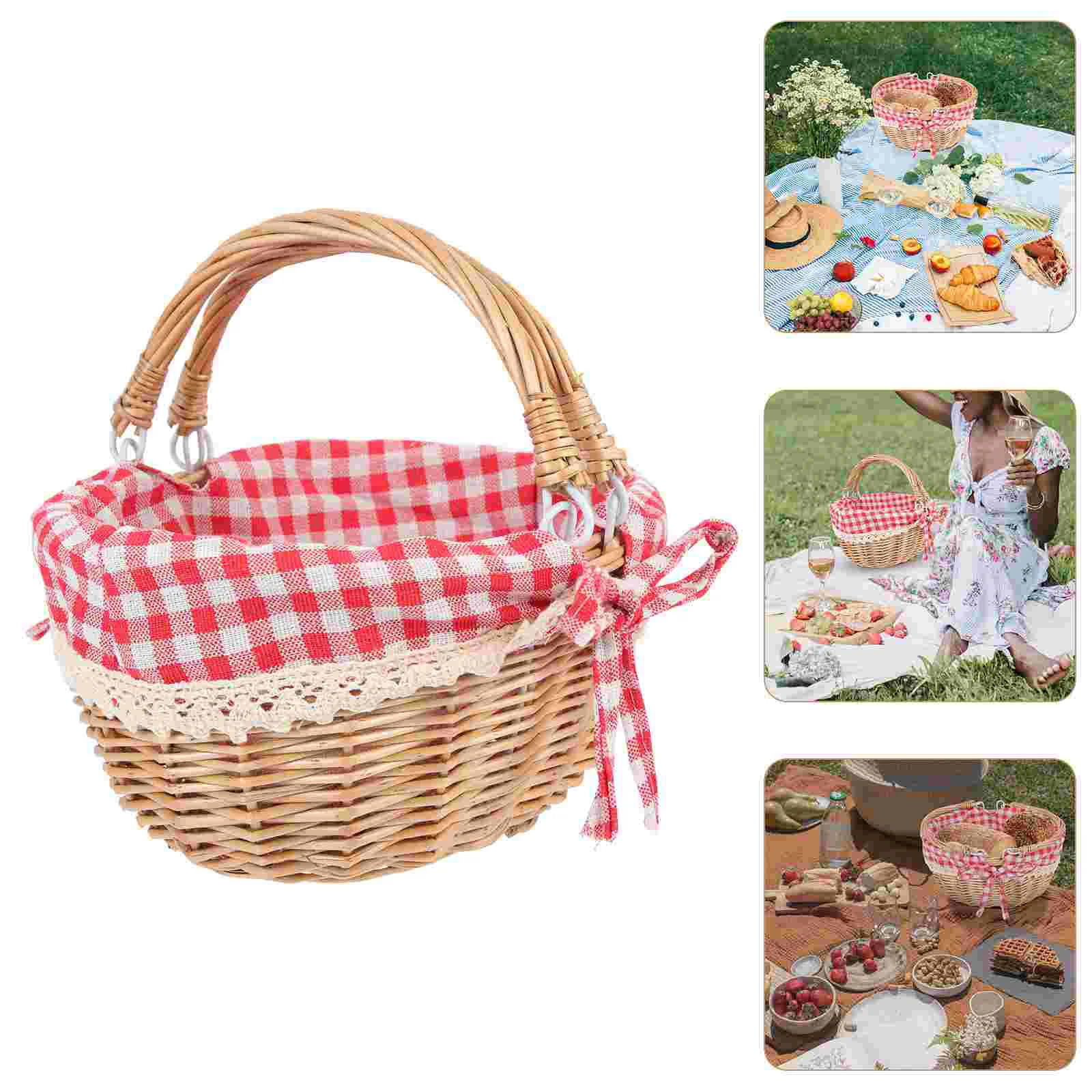 

Basket Picnic Woven Wicker Storagerattan Handle Flower Fruitcandy Red Easter Small Ginghambaskets Willow Hamper Bread