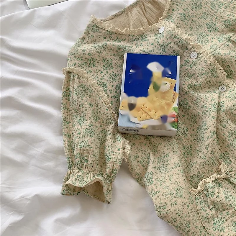 Nightdress for Women Cotton Floral Lace Nightgowns Home Dressing Gown Half Sleeve Summer Sleepshirt Nightwear Sweet Loose Pajama