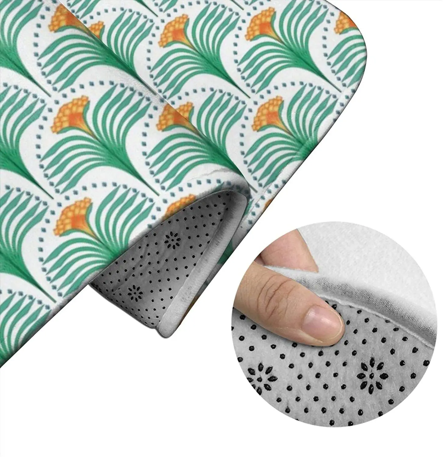 

Art Deco Flower in Orang Bathroom Mat Sets 3 Piece Set Rugs Memory Foam Mat Set Toilet Seat Cover Bath mat Lid Cover