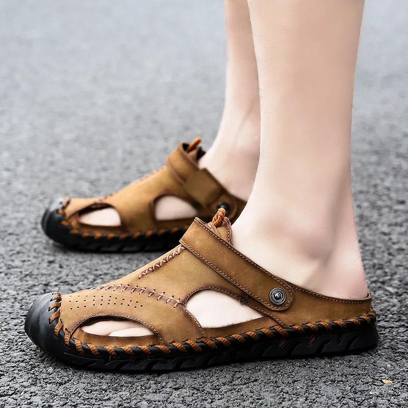 

Genuine Leather Men's Sandals Summer Soft Shoes Beach Men's Sandals High Quality Sandals Slippers Bohemia Size 38-46 Hot sale