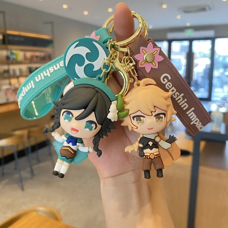 Kawaii Genshin Impact модель игровой фигурки брелок Keqing Barbatos брелоки с куклой украшение