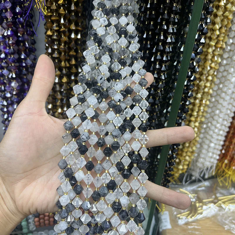 Натуральный черный рутилированный 8 мм граненый белый кристалл свободные бусины