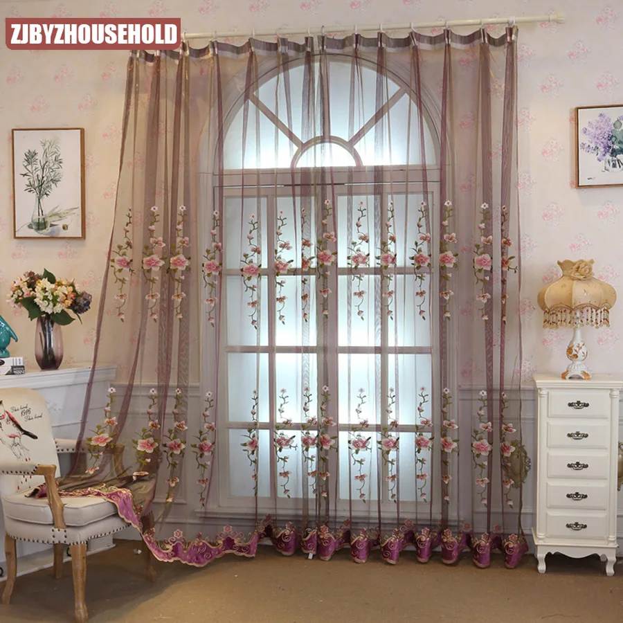Фиолетовые пионы вышитые флокирующие кружева оконные экраны вуаль европейские