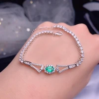boutique jewelry 925 sterling silver inlaid natural emerald gemstone ladies bracelet support detection fashion