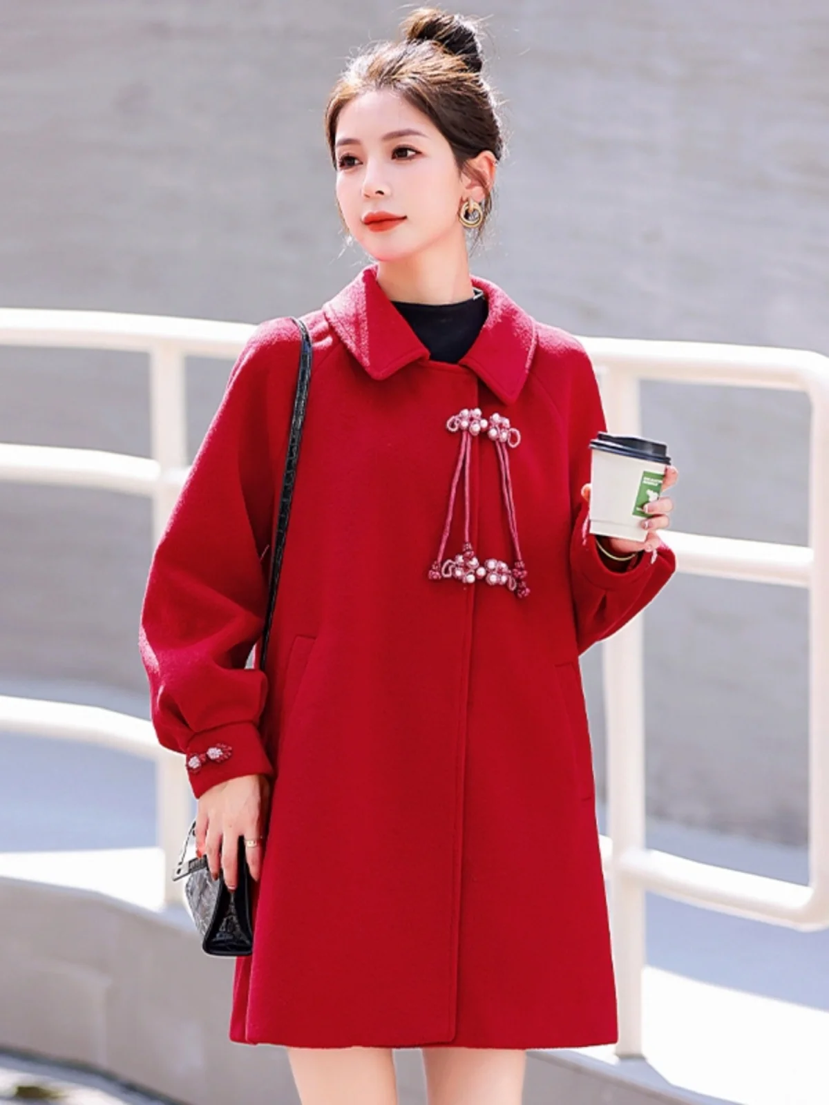 Jiaxing фиолетовое двустороннее шерстяное пальто для женщин новинка 2024