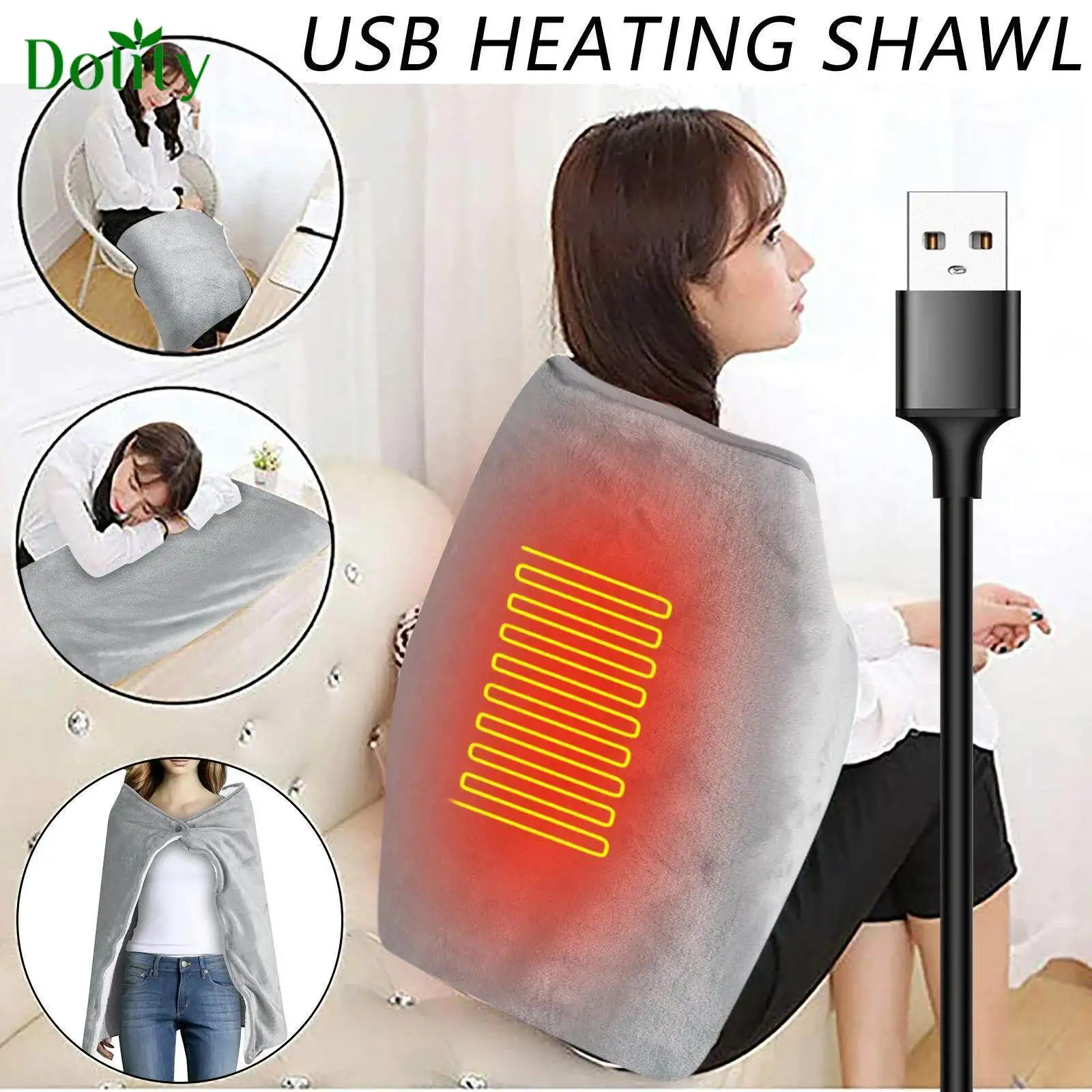 

Одеяло Dolity с USB-подогревом, фланелевая шаль для дома и офиса