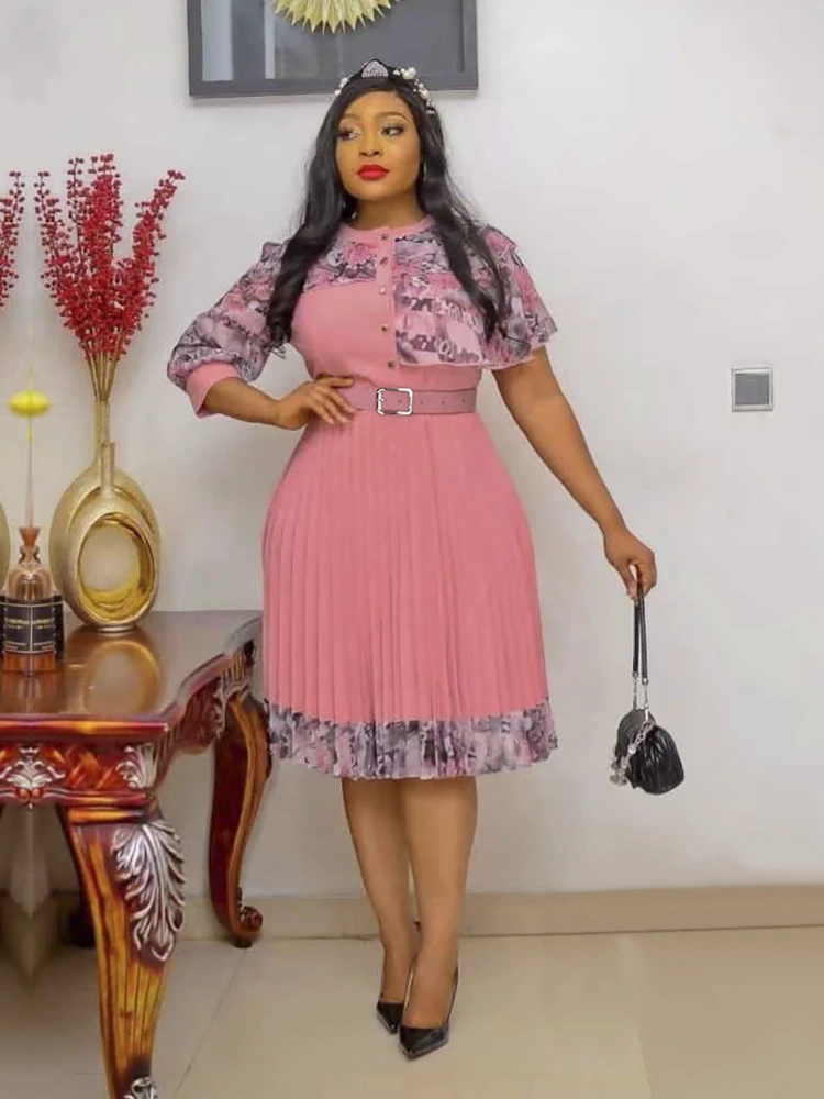 

Nigerian African Dresses For Women Short Sleeve Pleated Robe South Africa Ladies Clothing Ankara Dashiki Dress Vestidos