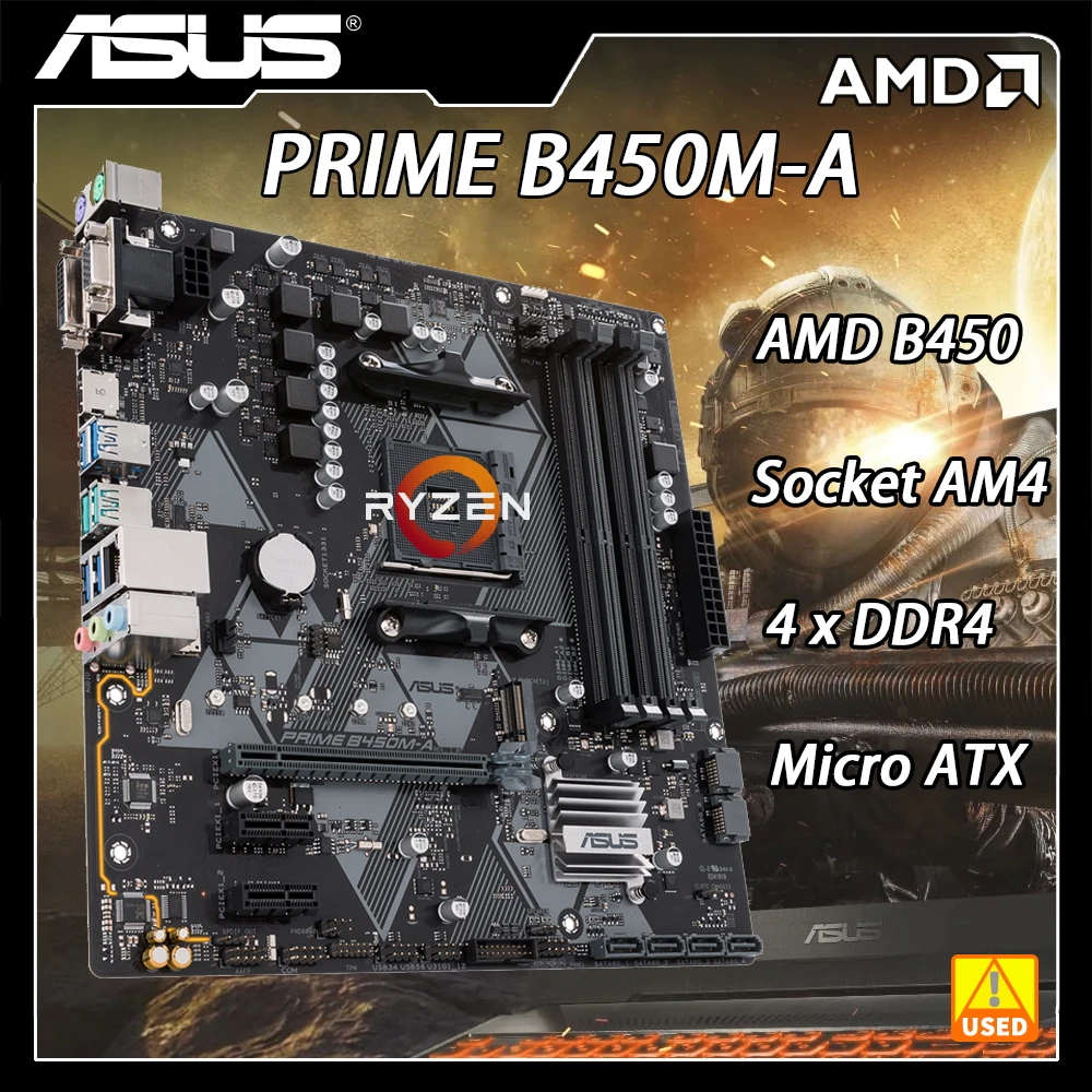 ASUS Socket AM4 PRIME B450M-A Motherboard DDR4 For Ryzen 5 3600 Cpus 128GB AMD B450 PCI-E 3.0 1xM.2 1×SATA III USB3.1 Micro ATX