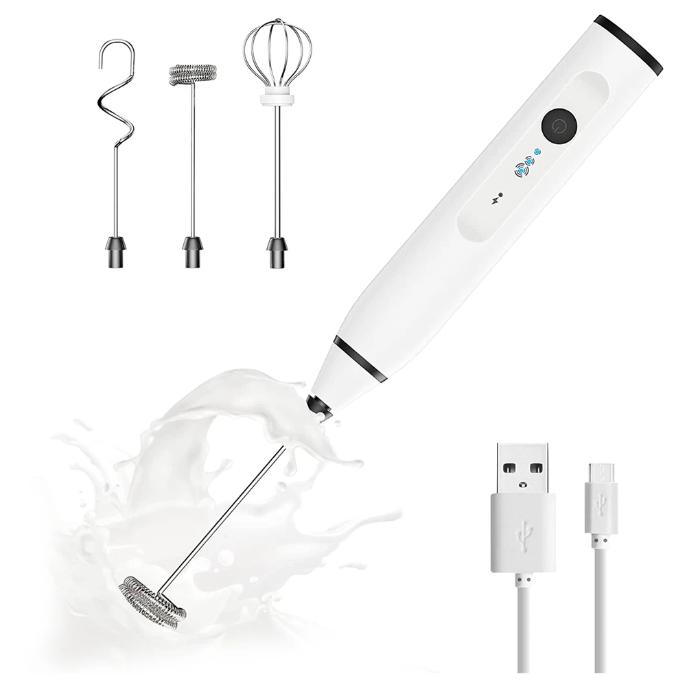 

Handheld Electric Milk Frother Whisk Egg Beater USB Rechargeable Coffee Blender Household Milk Shaker Mixer Foamer White