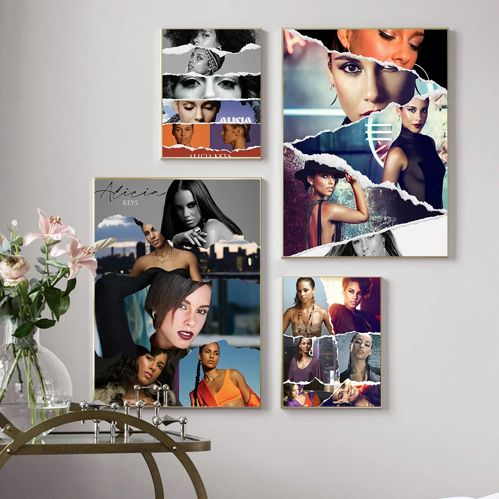

Alicia Keys Star Poster Singer Actress Decoration Canvas Painting Modern Wall Art Print Picture Home Bar Room Decor Fans Gift