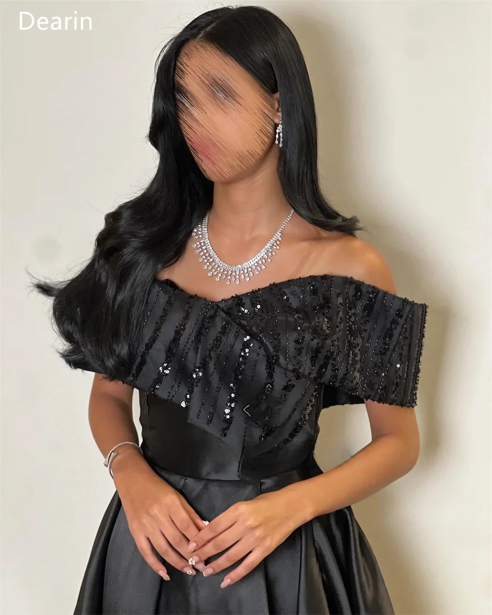 Вечернее платье с открытыми плечами трапециевидная юбка до щиколотки