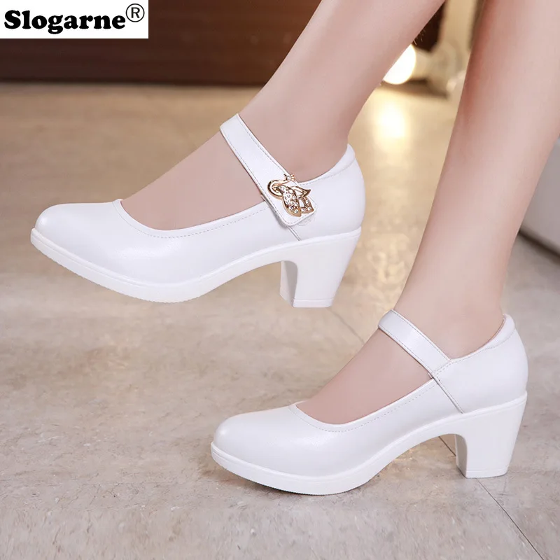 

Comemore Black White Elegant Middle Heel Ladies Wedding Bride High Heels Shoes Women Pumps Small Plus Size 33 43 Tacones Mujer