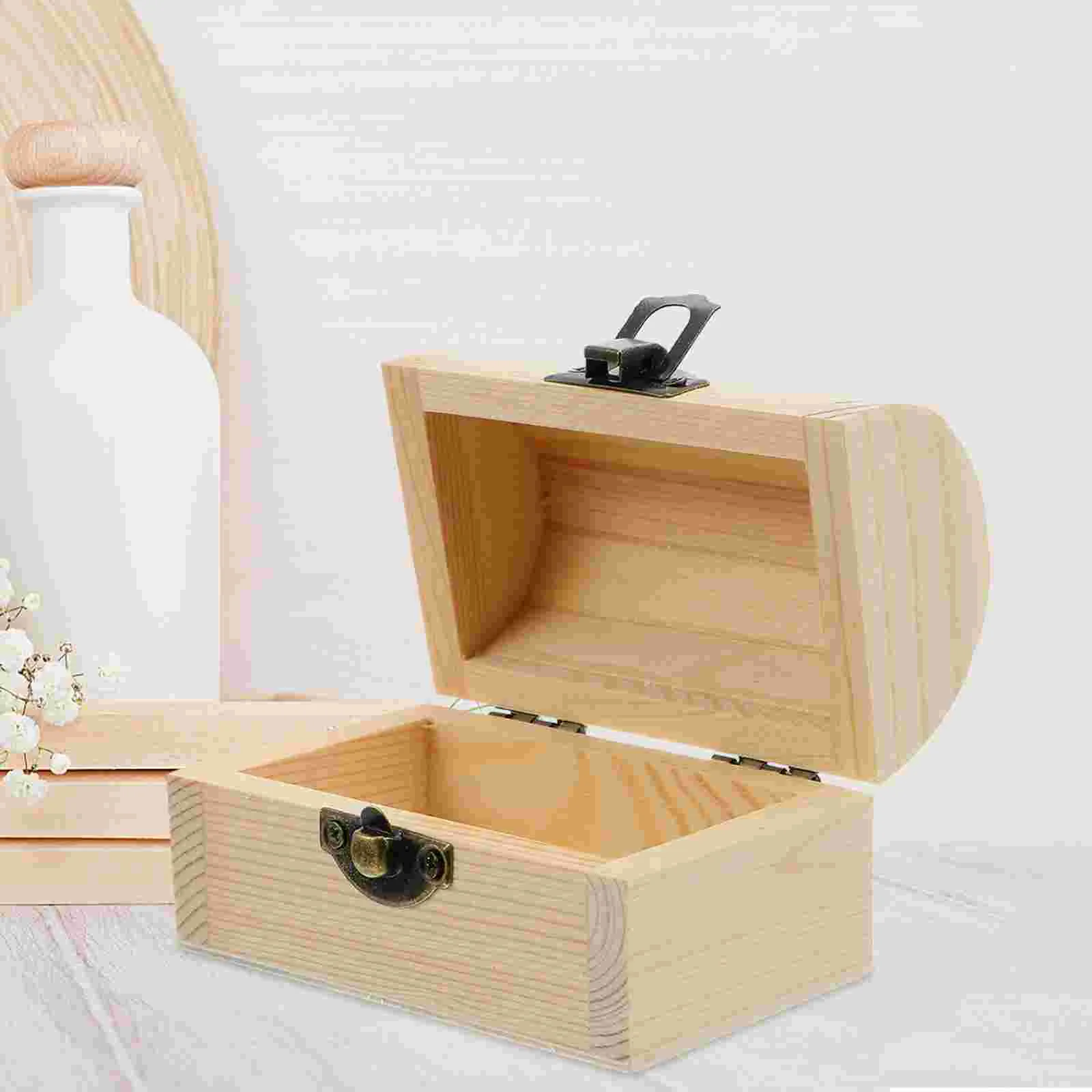 

Box Woodentreasure Boxes Jewelry Wood Unfinished Gift Pirate Case Vintage Trinket Retro Craft Storage Small Keepsake Kids