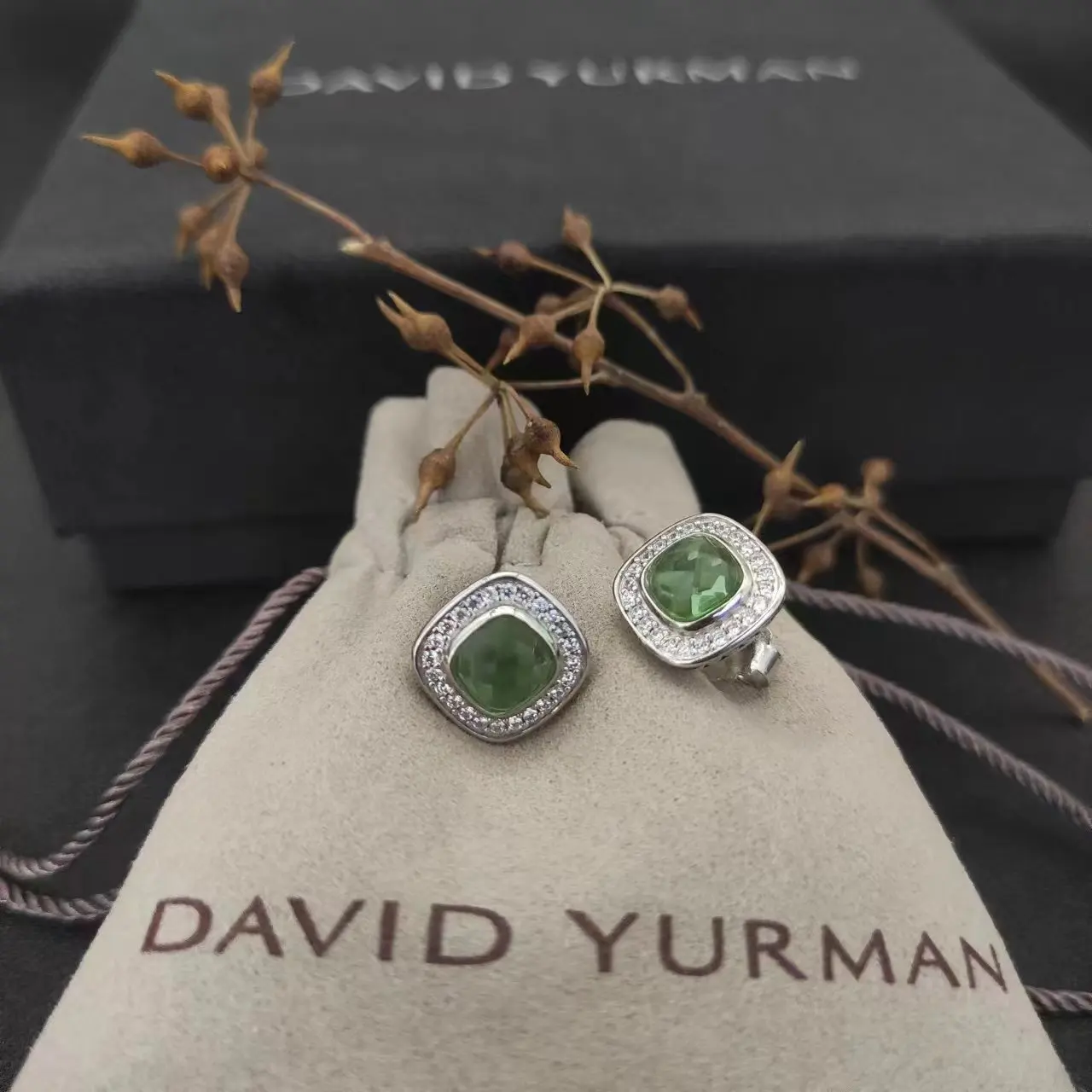 DY David Yurman Cable Classics Tetragonal Stone Earrings in Sterling Silver With Amethyst and Pave Diamonds Jewelers
