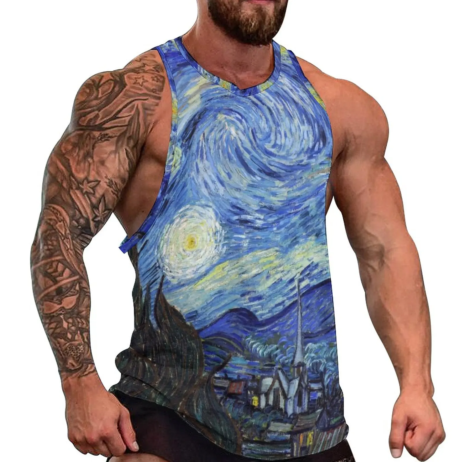 

The Starry Night Tank Top Man's Vincent Van Gogh Training Oversize Tops Beach Vintage Printed Sleeveless Vests