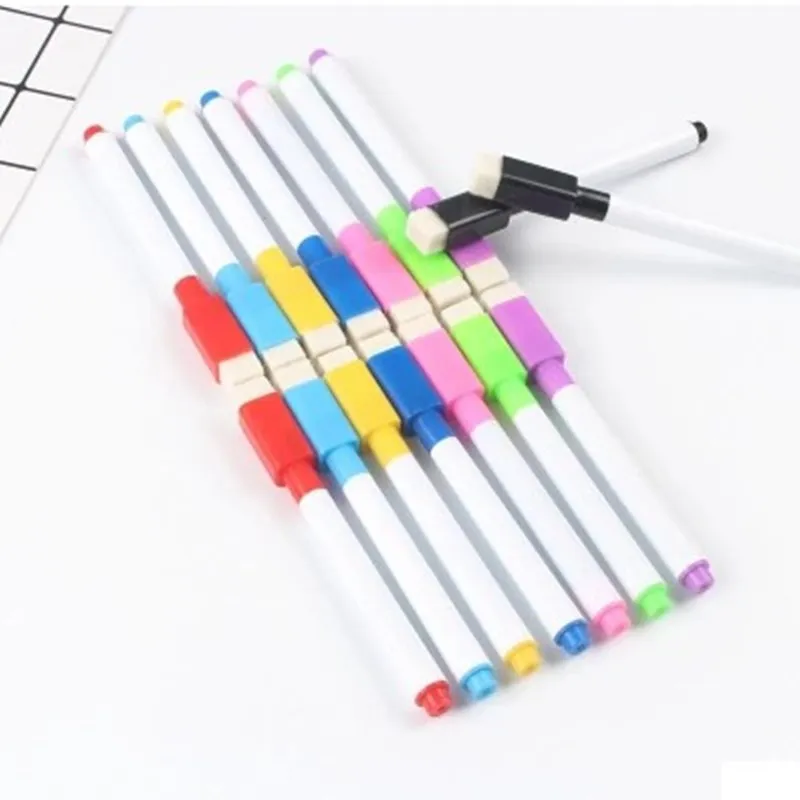 

8Pcs/lot Colorful Black School Classroom Whiteboard Pen Dry White Board Markers Built In Eraser Student Children's Drawing Pen