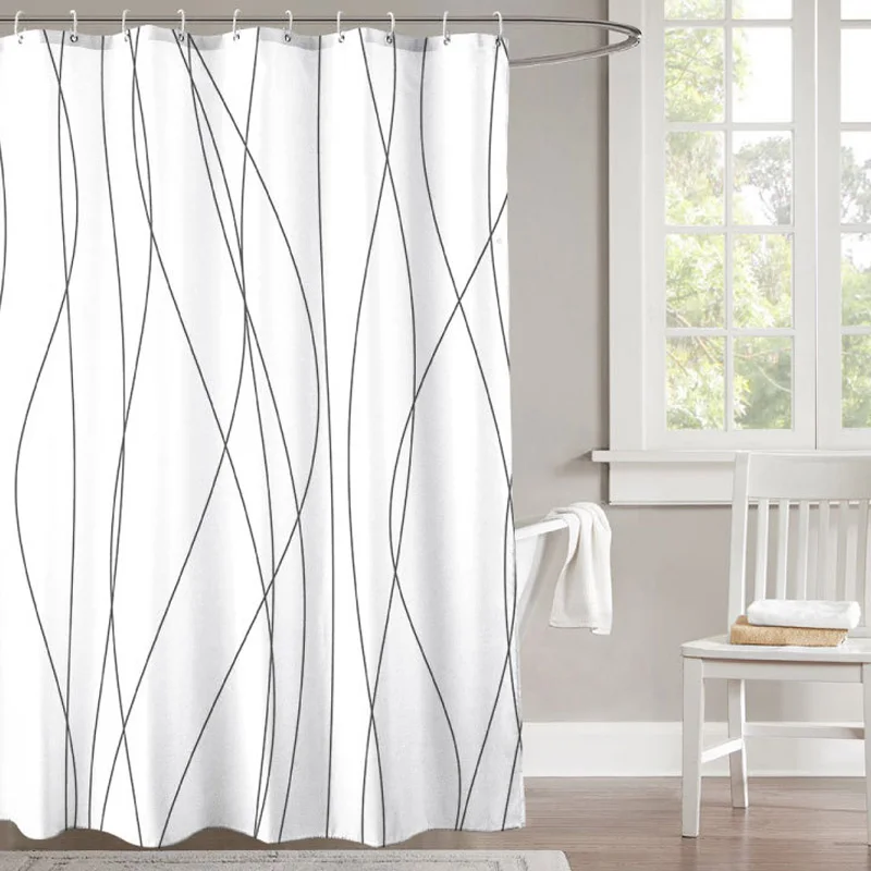 

Черно-белая занавеска для душа, фотозанавеска, водонепроницаемая занавеска из полиэстера, доступны три размера, фотозанавеска с крючками