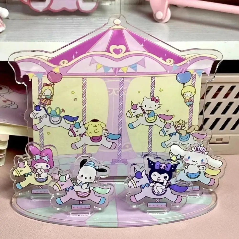 

Kawaii Carousel Sanrio Hello Kittys Mymelody Kuromi Cinnamoroll Stand Sign Cute Anime Acrylic Decoration Girls Christmas Gift