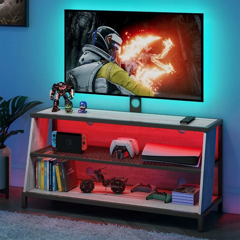 

RGB TV Stand for TVs up to 65" with LED Lights & Wall Mount, White Wash Finish