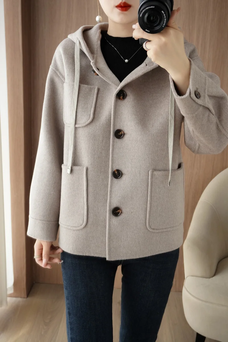 Осень и зима новое двустороннее кашемировое пальто из 100% чистой шерсти женское