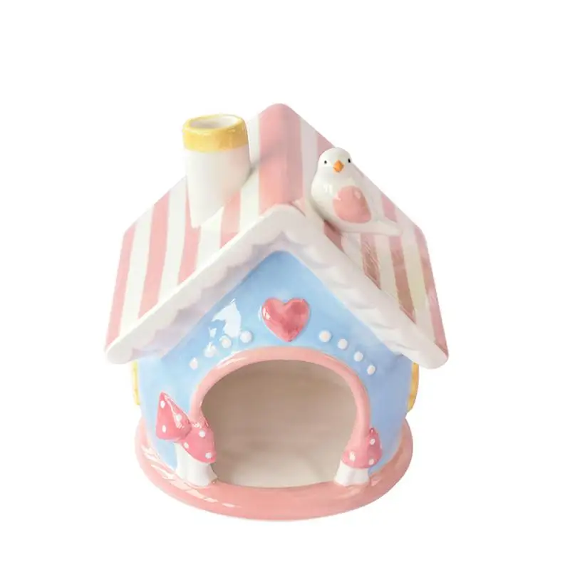 

Pet Hideout Hut Ceramic Hamster House Small Pet Bed Chinchilla Hamster Nest (Pink)