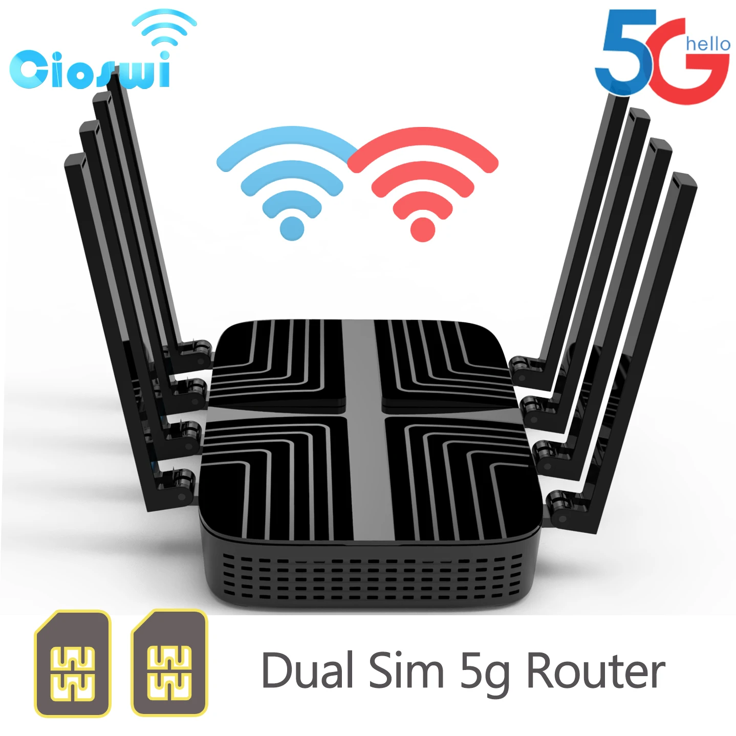 

Cioswi 5G Router Dual SIM DDR4 1GB 3000Mbps WIFI6 USB3.0 4*LAN 8 Antennas 2.4GHZ 5GHZ Dual-Frequency Network Extender 5G NSA SA