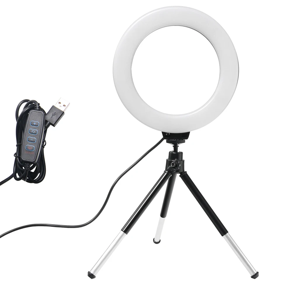

6-дюймовое настольное мини-кольцо со светодиодной подсветкой, лампа для селфи со штативом и USB-разъемом, подходит для прямой трансляции в YouTube, фотостудии