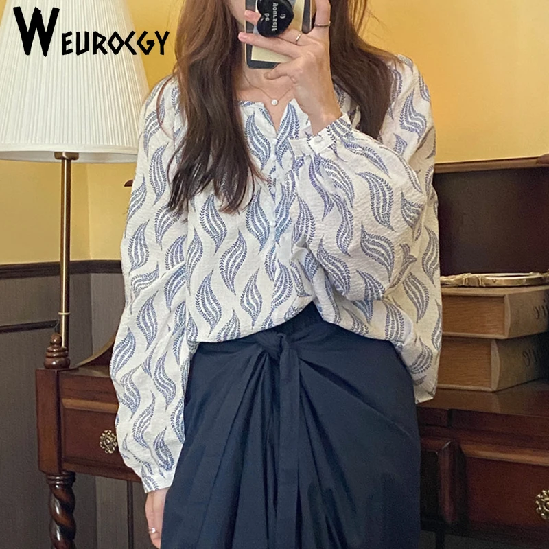 Женская винтажная блузка с длинным рукавом Повседневная Свободная рубашка