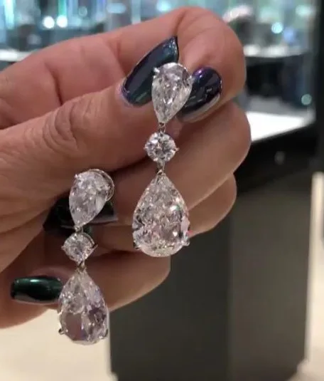 

Fashion Silver Color Crystal Zircon Ear Earrings For Women CZ Stone Dangle Drop Earrings Female Wedding Jewelry Gift