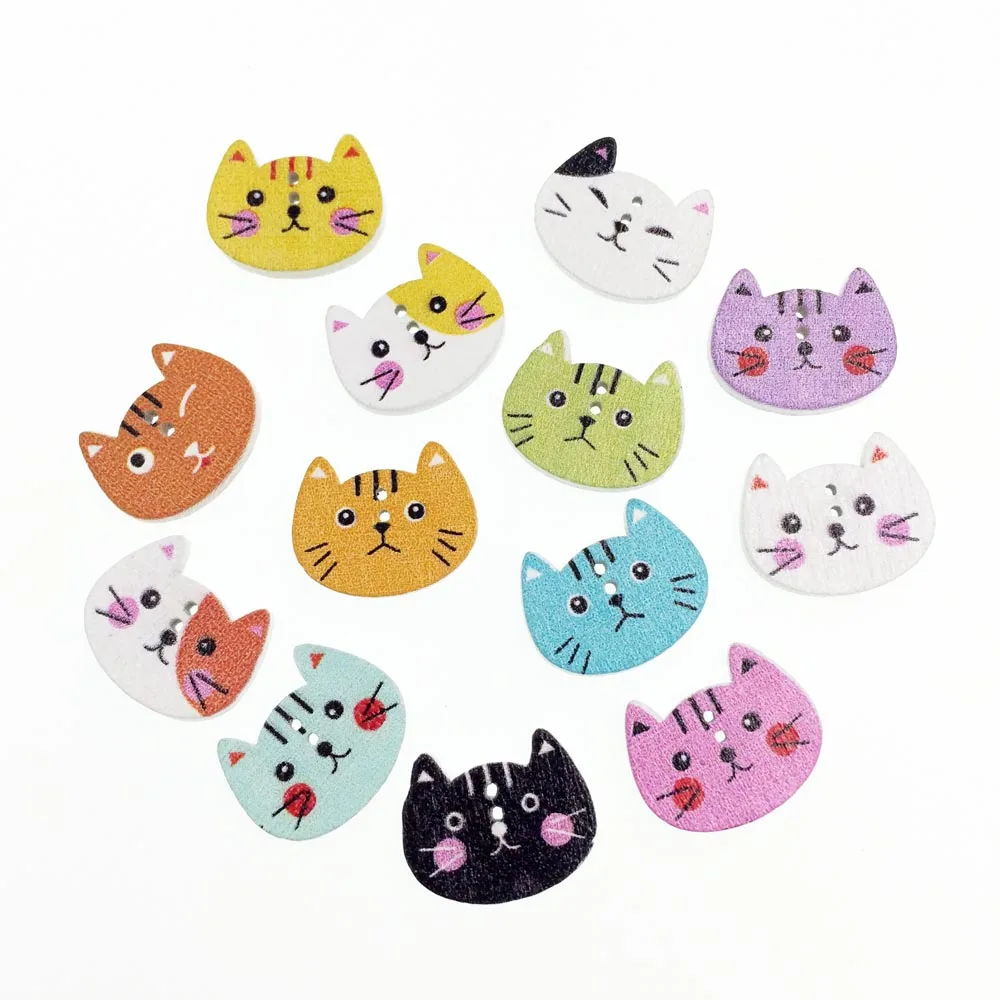 50Pieces Cat Fashion Wooden Buttons For Clothing Scrapbooking Accessories Decorative Button Craft Sewing Supplies Botao 16*20mm | Дом и сад