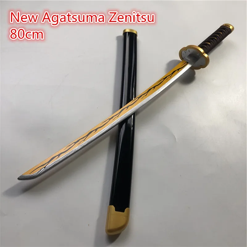 

1:1 80cm Kimetsu no Yaiba Sword Weapon Demon Slayer New Agatsuma Zenitsu Cosplay Sword Anime Ninja Knife wood toy