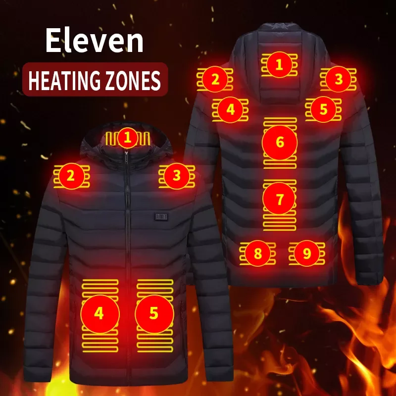 Smart Thermostat Hooded Heated Clothing Warm Jackets Winte Double switch 11 zone heating USB Heating Jackets